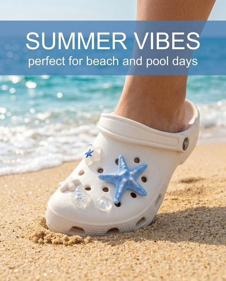 Set van 9 charms voor schoenen accessoires voor zeesterren en schelpen antislip en waterdicht voor zomer- en zeesandalen