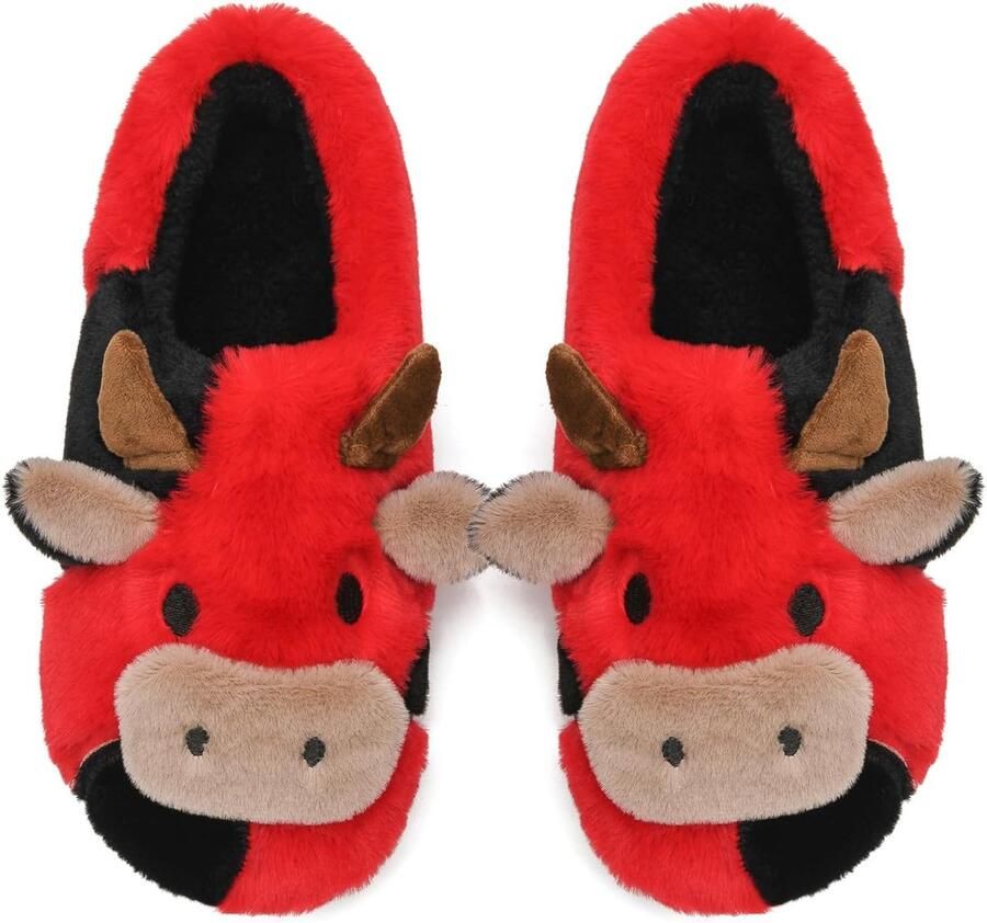 Sharllen Harige koe slippers nieuwigheid leuke dieren huis slippers harige pluche winter warme katoenen schoenen voor mannen binnen en buiten