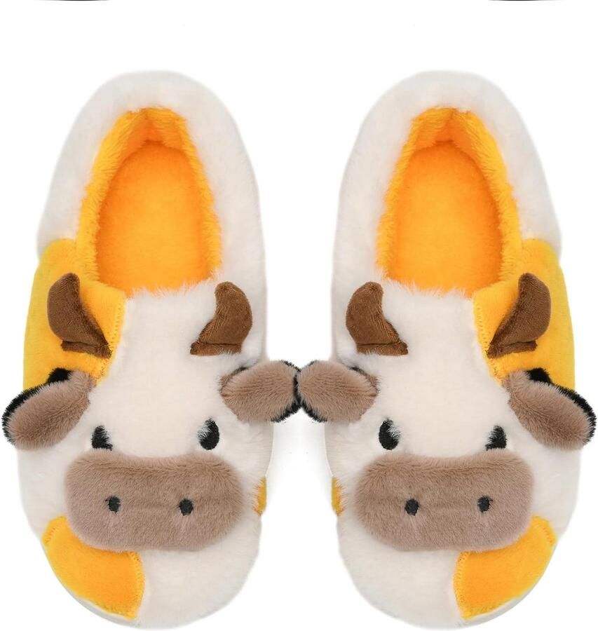 Sharllen Harige koe slippers nieuwigheid leuke dieren huis slippers harige pluche winter warme katoenen schoenen voor mannen binnen en buiten