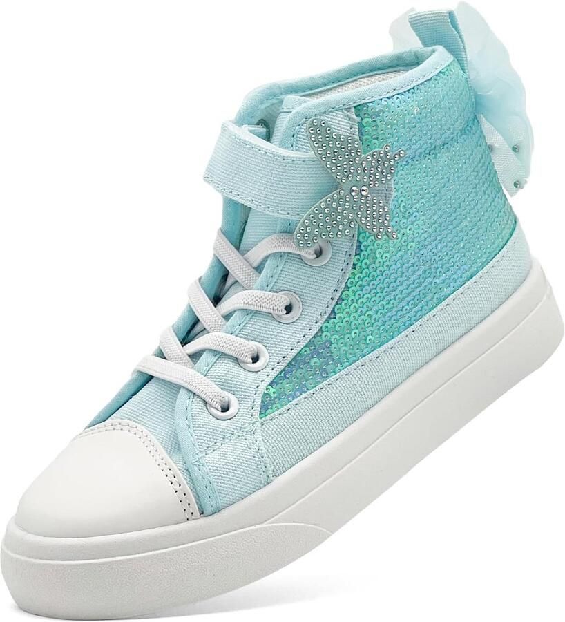 Sharllen Meisjes Trainers Kinderen High Top Canvas Schoenen Glitter Pailletten Bowknot Pompen Makkelijk bevestigen Lichtgewicht Casual Sneakers