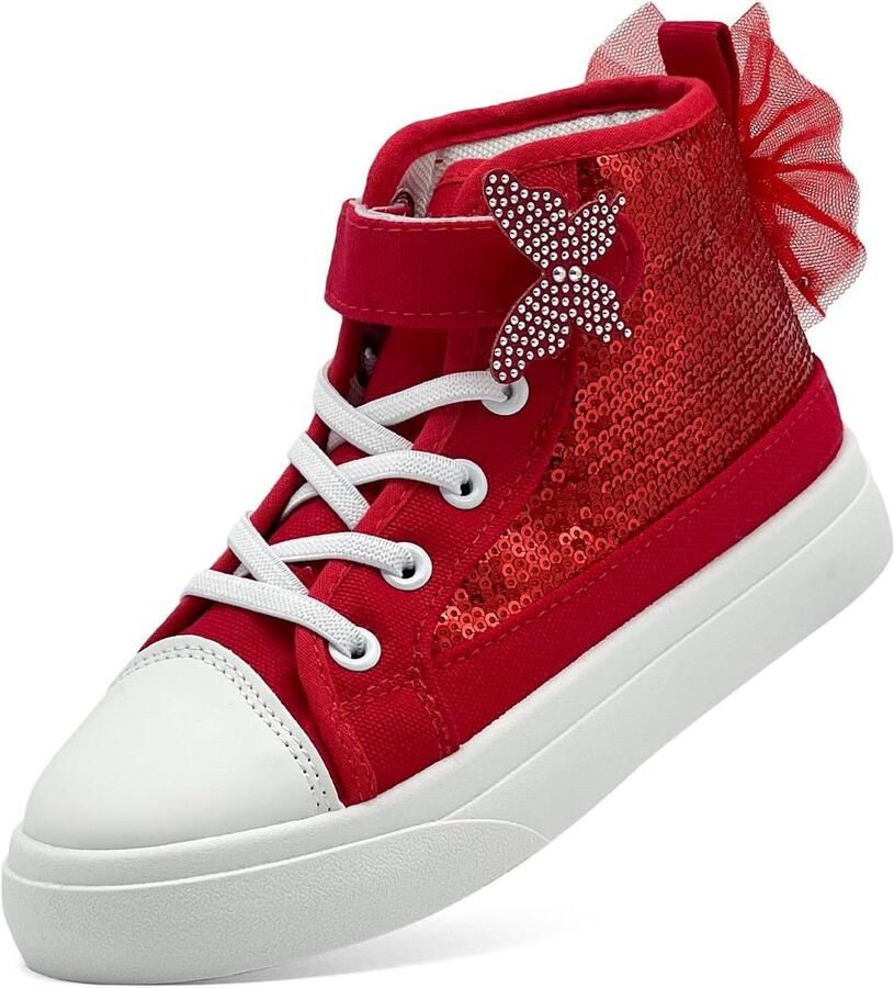 Sharllen Meisjes Trainers Kinderen High Top Canvas Schoenen Glitter Pailletten Bowknot Pompen Makkelijk bevestigen Lichtgewicht Casual Sneakers