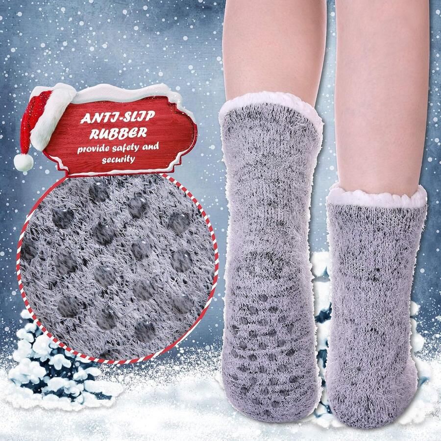 Sherpa Winter Fleece Voering Gebreide Dieren Sokken Antislip Warme Fuzzy Gezellige Slipper Sokken Kat B Size