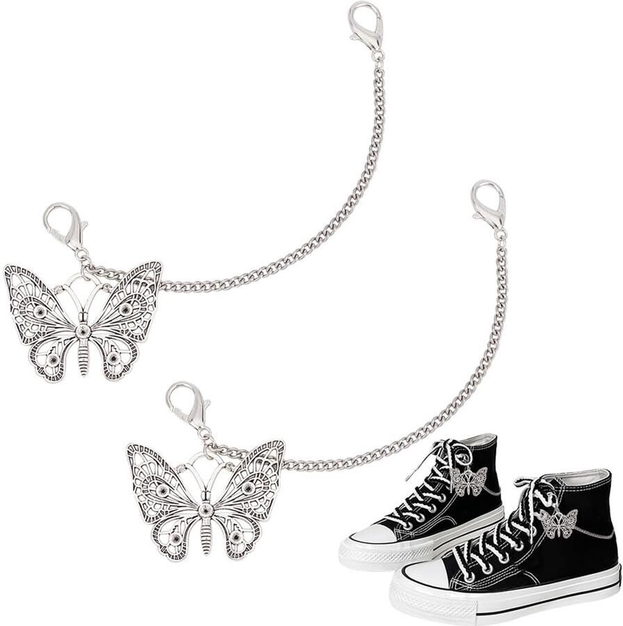 PandaHall Shoe Charms Necklace Metal Shoe Decorative Chains Shoelace Charms Shoe Decoration Necklaces with Lobster Claw Clasp for Women Sneaker Boots Sandal Casual Shoes