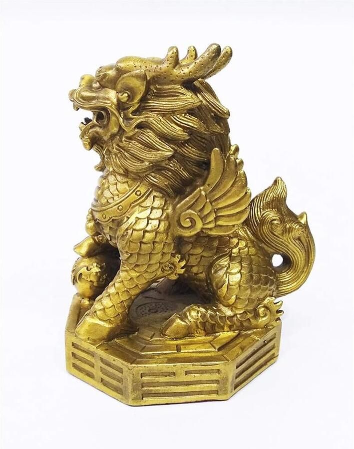 Shui Kylin standbeeld Messing woondecoratie set van twee trekken rijkdom en geluk rijkdom welvaart qilin gouden Chi Lin (4 L x 3 6 B x 5 25 H)