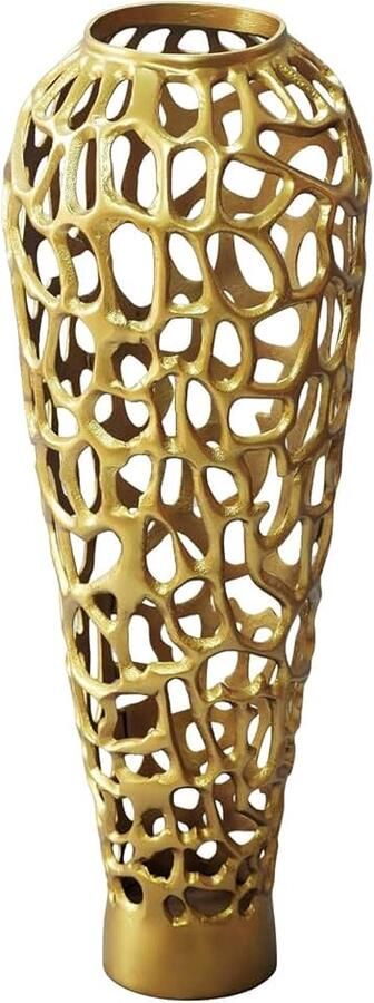 Vloervaas Aluminium Goud Bloemenvaas Sculpturaal slank staande vaas in onregelmatige vorm metalen vaas handgemaakt woondecoratie voor droogbloemen en takken
