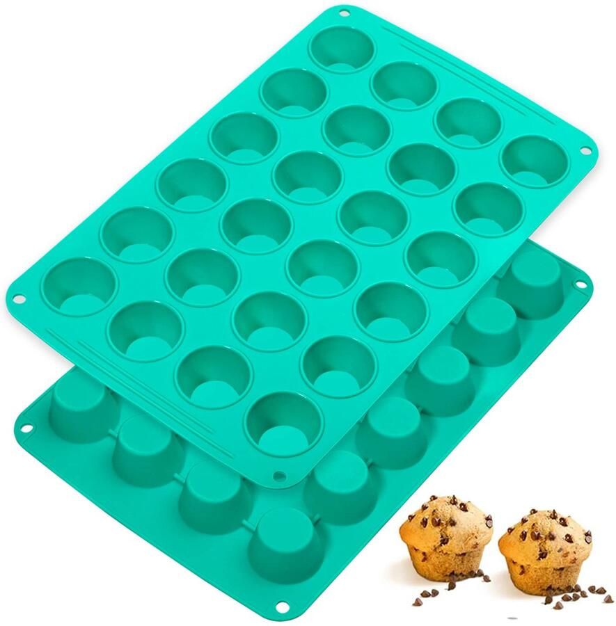 Siliconen 2 Stks 24 Gaten Kleine Muffin Blikken Cupcake Cases Herbruikbare Bakvorm voor Mini Pie Cupcakes Muffins 35 4 x