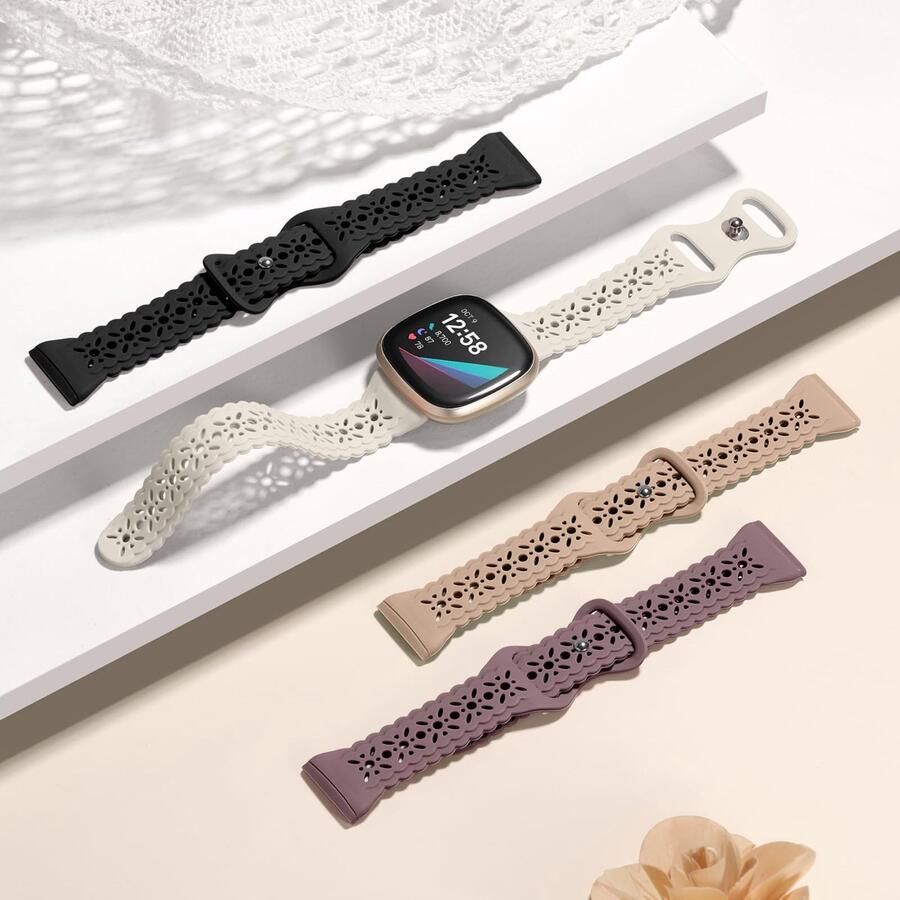 Siliconen Bandjes Compatibel met Fitbit Versa 3 Versa 4 Bandjes Fitbit Sense Sense 2 Band Zachte Silm Hollow-out Sport Horlogeband Vervangende Polsbandjes voor Vrouwen Meisjes