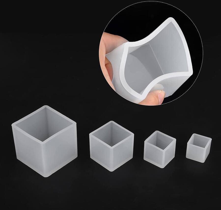 Siliconen Epoxyhars Mallen Set 4 Maten Kubus Vormen voor DIY Ambachten Presse-Papier Zeep en Kaarsen Maken