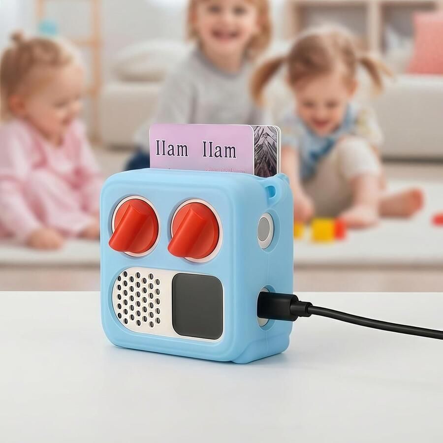 Siliconen hoes voor Yoto Mini met Yoto kaarthouder beschermhoes met schouderriem en 50 tabbladen voor Yoto Mini Player hemelsblauw