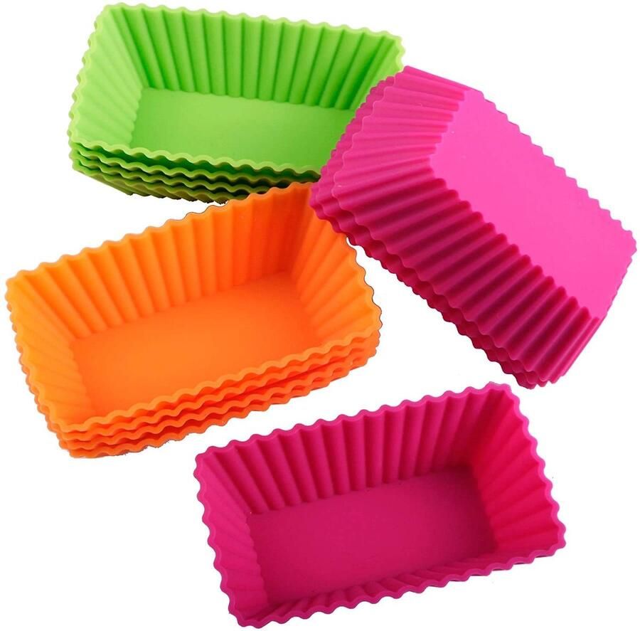 Siliconen Mini Brood Cake Cases voor Air Fryer Bakken Rechthoekig 12 Stks Muffin Cases Cupcake Mallen Herbruikbare Bakken Cups voor Cakes Ice Creams Puddings Jelly