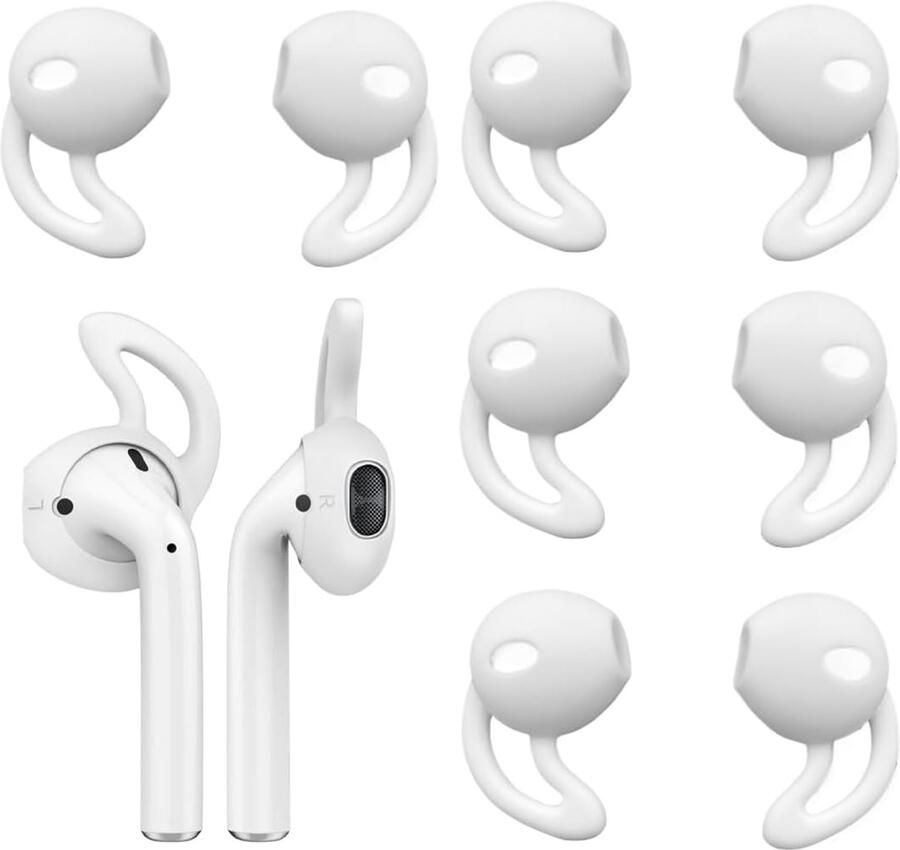 Siliconen oordopjes (4 paar) antislip anti-verlies accessoires met haken compatibel met 1 2 hoofdtelefoons tips en tampons afdekking voor hoofdtelefoon (wit)
