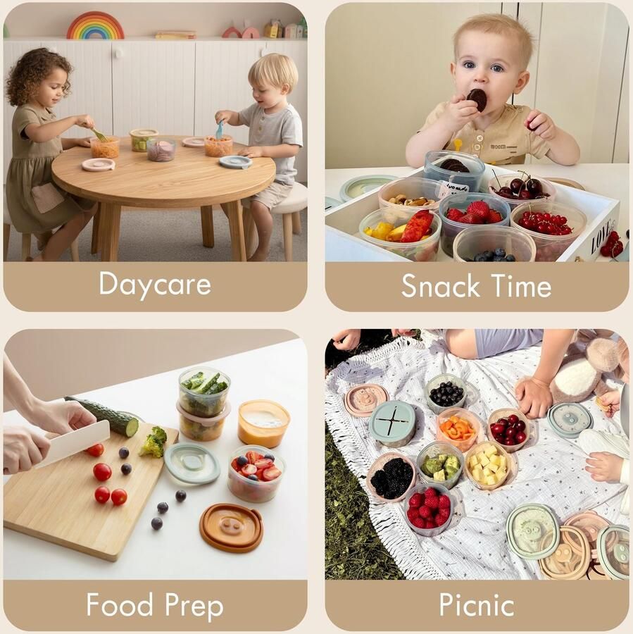 Siliconen Opbergdozen voor Babyvoeding 8oz(240ml) Babyvoeding Container met snackdeksel dubbele Verzegelde Geschikt voor Vaatwassers Koelkasten en Magnetrons(6-pak)