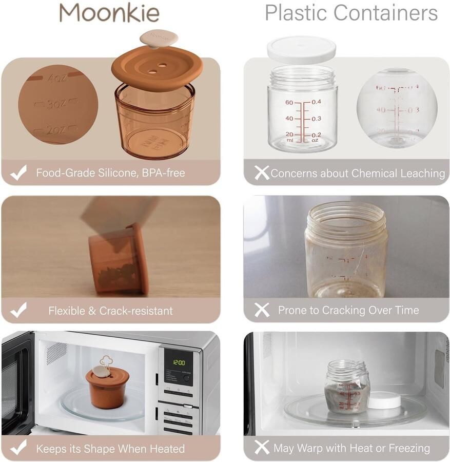 Siliconen Opbergdozen voor Babyvoeding 4 oz Opbergdoosjes Babyvoeding Container 100% Verzegelde Vriezer Voedsel Potten Geschikt voor Vaatwassers Koelkasten en Magnetrons(12-pak)
