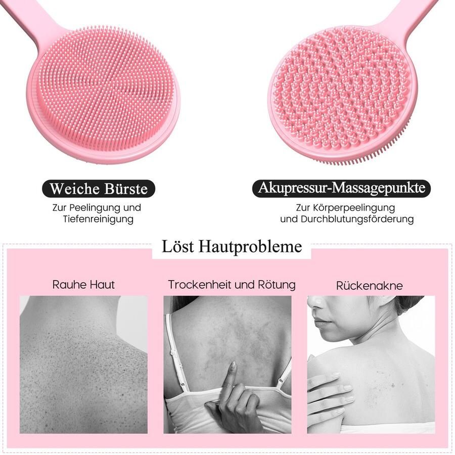 Siliconen rugborstel met lange steel peelend lichaamsborstel doucheborstel rug siliconen body scrubber badborstel massageborstel lichaam voor nen
