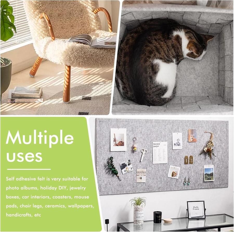 Slider Zelfklevend 40x 2 mm Dikke Vilt Zelfklevend Allround-lijm Deken met Schaar voor Stoelen & Meubelvoet Knip Elke Vorm Uit Meubelschuiver Grijs