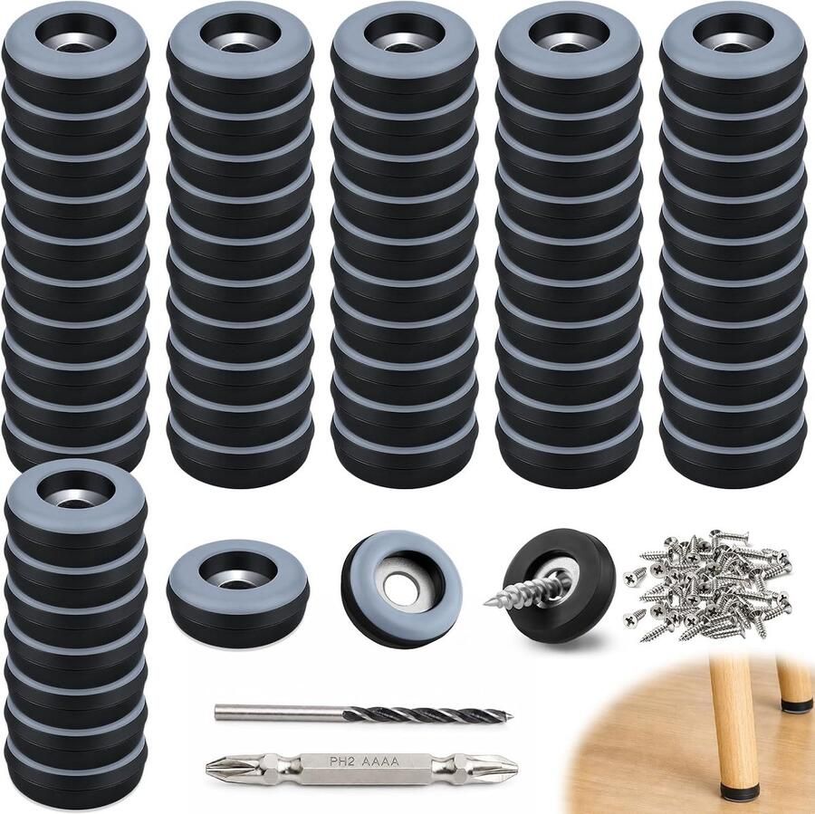 Sliders Schroef In Ronde 19mm Teflon Voeten Glijdt Meubelglijders met 60 roestvrijstalen schroeven en 2 boren. Effectieve bescherming voor je meubelstoelen en vloeren