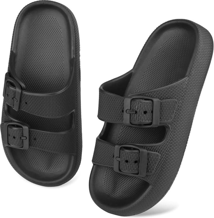 Slides voor en verstelbare dubbele gesp EVA-sandalen zomerkussen pantoffels douche strand zwembad schuiver