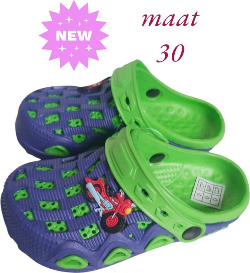 Slipper schoen blauw groen met motor