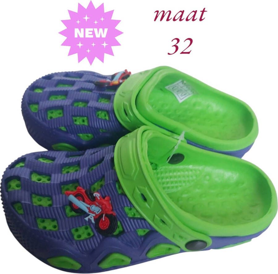 Slipper schoen blauw groen met motor