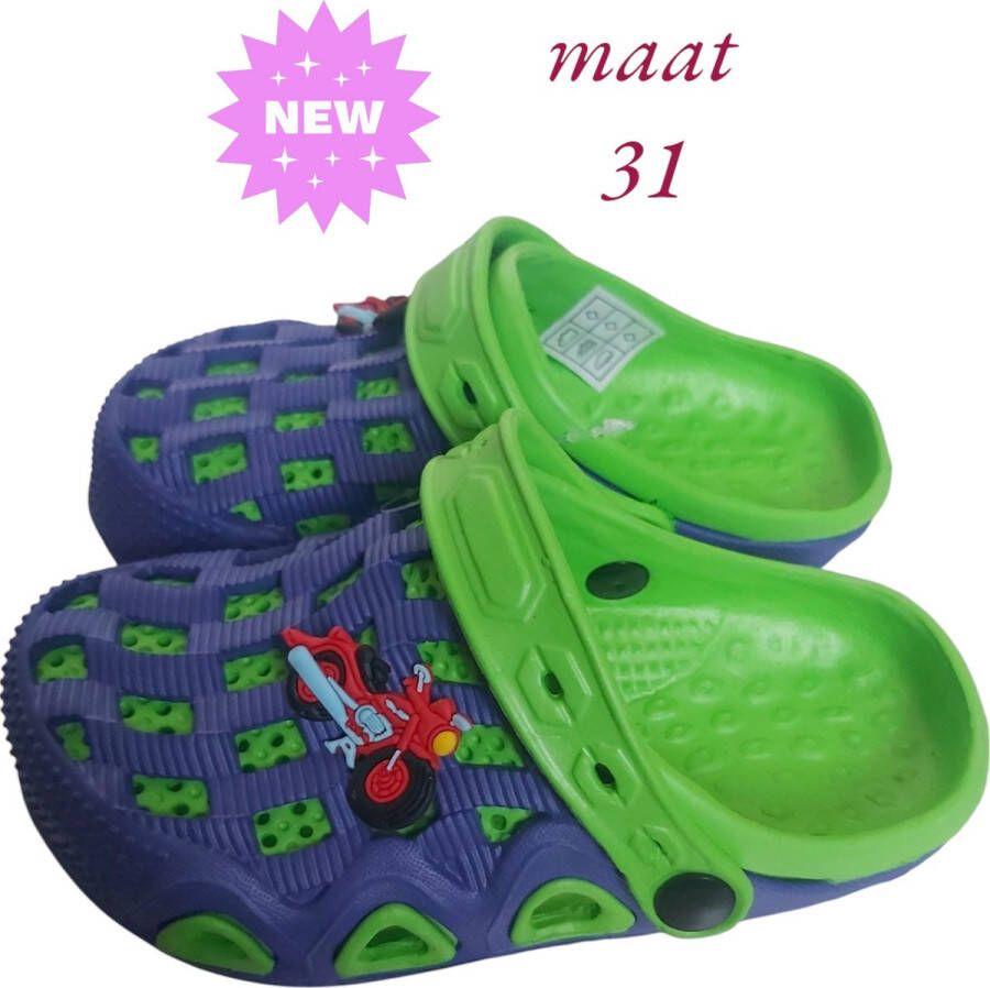 Slipper schoen blauw groen met motor