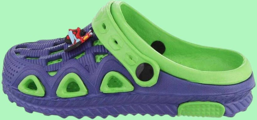 Slipper schoen blauw groen met motor
