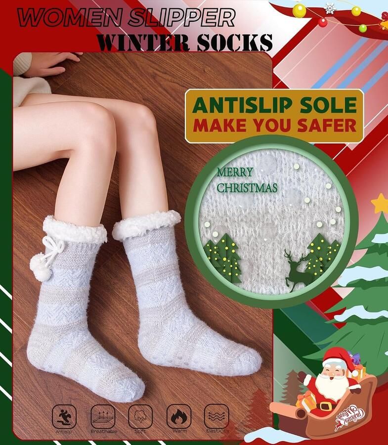 Slipper Sokken Antislip Fuzzy Pluizige Dikke Warme Cabine Gezellige Comfortabele Zachte Fleece Thuis Grips Sokken