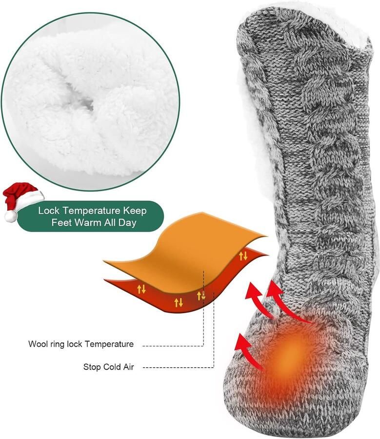 Slipper sokken Pluizige Sokken voor & Thermisch Kerst & Winter Warme Bedsokken met Antislip One Size Verpakking van 1 2 paar