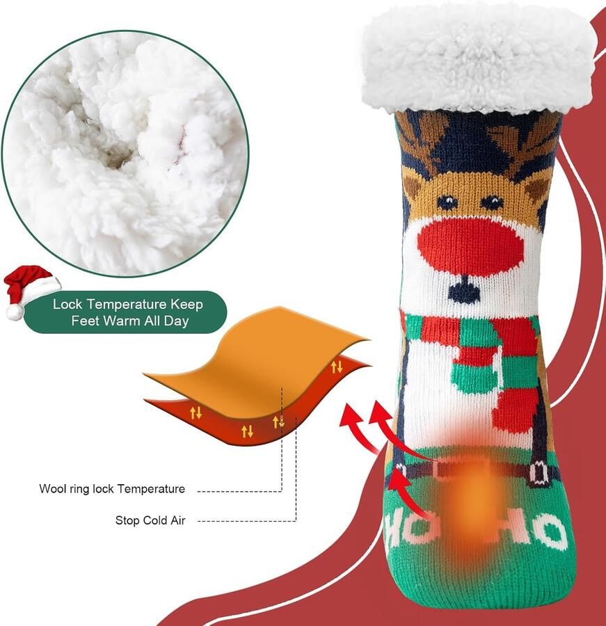 Slipper sokken Pluizige Sokken voor & Thermisch Kerst & Winter Warme Bedsokken met Antislip One Size Verpakking van 1 2 paar