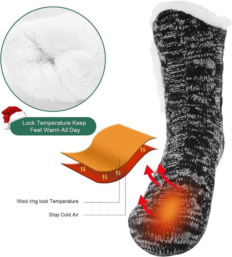 Slipper sokken Pluizige Sokken voor & Thermisch Kerst & Winter Warme Bedsokken met Antislip One Size Verpakking van 1 2 paar