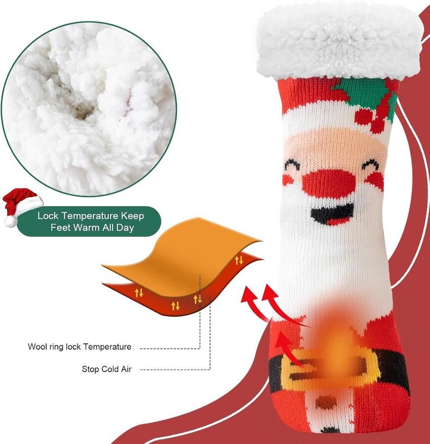 Slipper sokken Pluizige Sokken voor & Thermisch Kerst & Winter Warme Bedsokken met Antislip One Size Verpakking van 1 2 paar