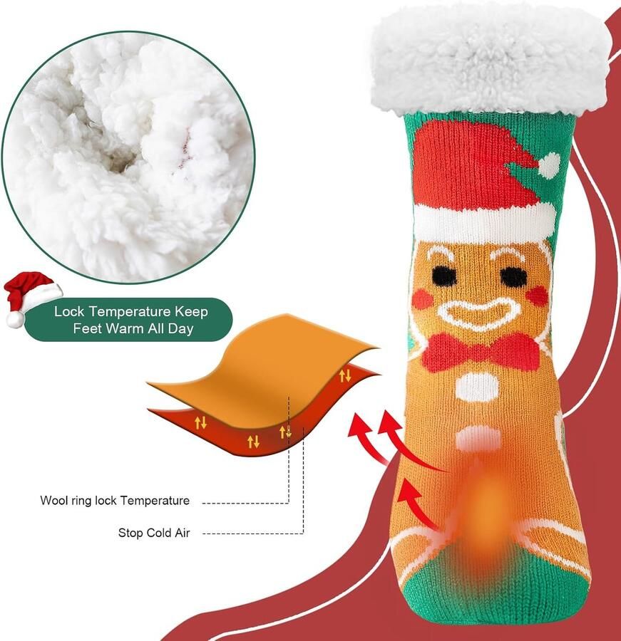 Slipper sokken Pluizige Sokken voor & Thermisch Kerst & Winter Warme Bedsokken met Antislip One Size Verpakking van 1 2 paar