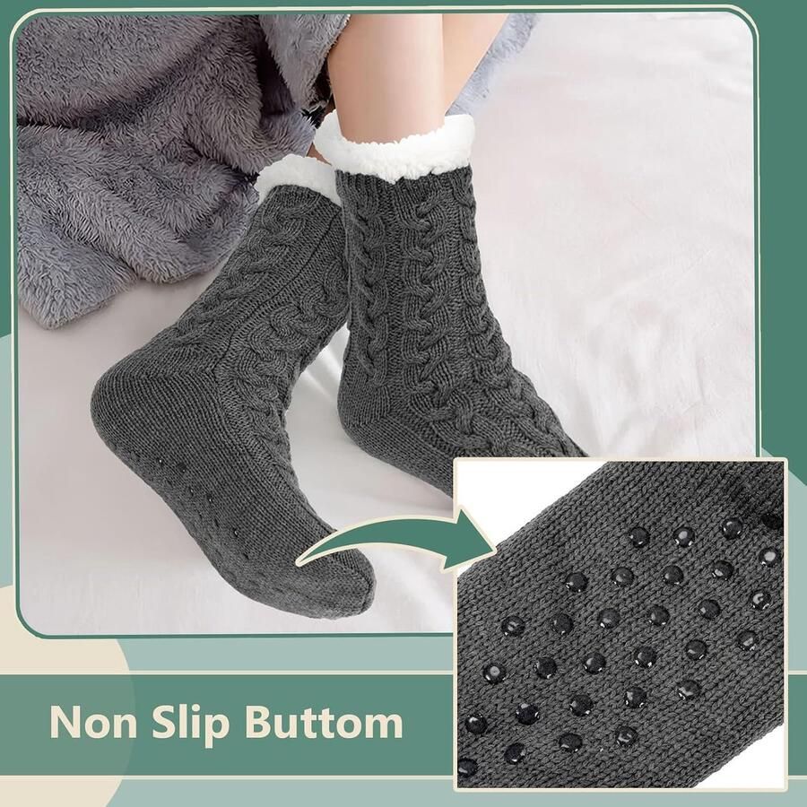 Slipper sokken voor dames dikke warme wintersokken met grijpers antislip pluizige pluche sokken knuffelsokken huissokken