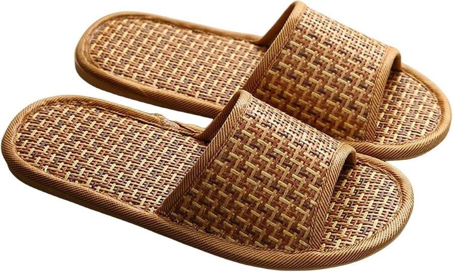 Slippers Bamboe Mat Slippers Binnenhuis Comfort Natuurlijke Materialen 2 Paar Natuurlijk
