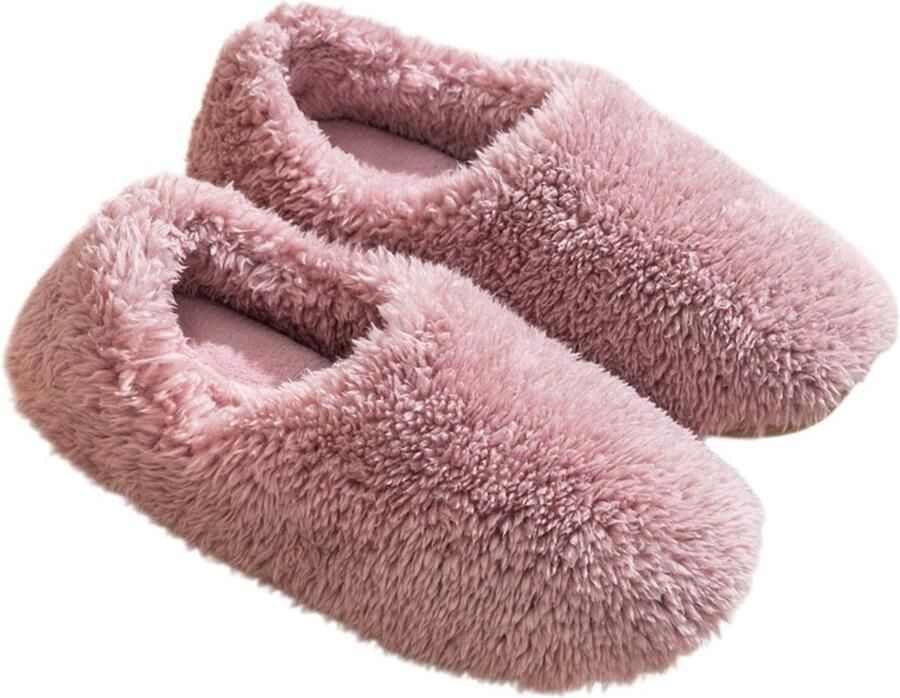 Slippers — Comfortabele warme huisslippers; ontwerp met zachte zool en gesloten hiel; unisex antislip-winterslippers — Antislip stijlvol en heerlijk warm-Donkerroze-Schoenlengte