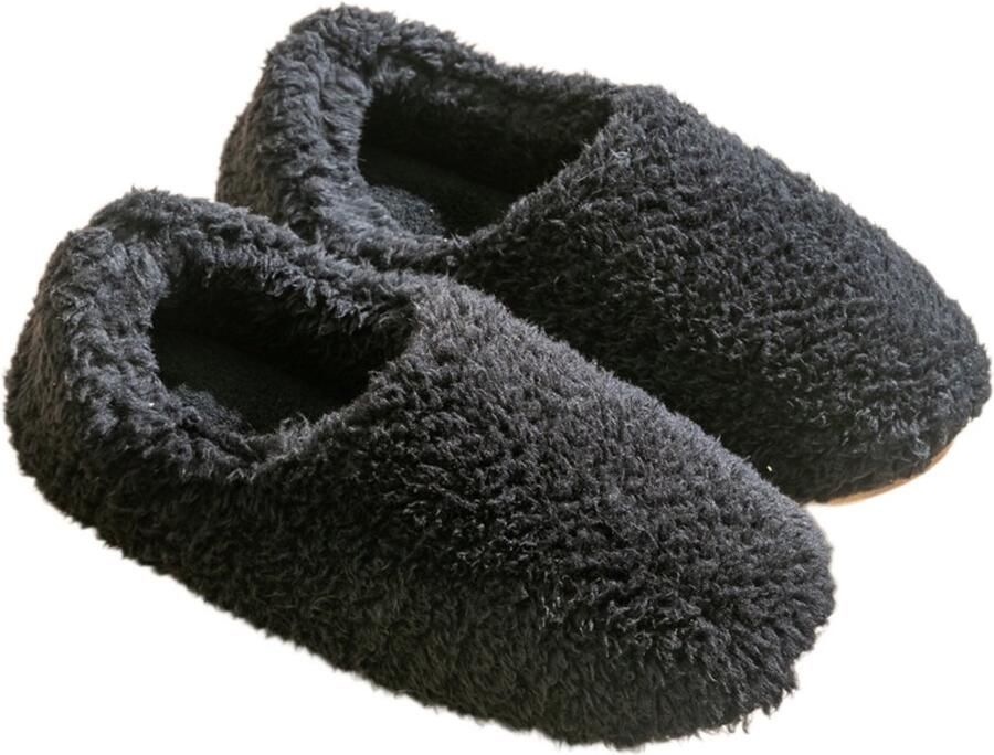 Slippers — Comfortabele warme huisslippers; ontwerp met zachte zool en gesloten hiel; unisex antislip-winterslippers — Antislip stijlvol en heerlijk warm-Zwart-Schoenlengte