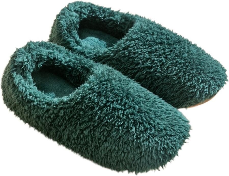 Slippers — Comfortabele warme huisslippers; ontwerp met zachte zool en gesloten hiel; unisex antislip-winterslippers — Antislip stijlvol en heerlijk warm-Donkergroen-Schoenlengte