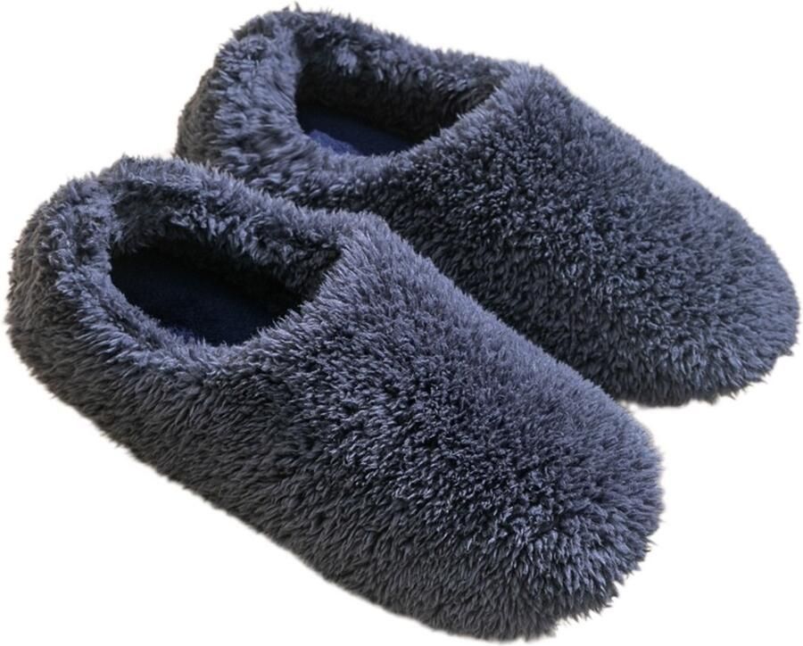 Slippers — Comfortabele warme huisslippers; ontwerp met zachte zool en gesloten hiel; unisex antislip-winterslippers — Antislip stijlvol en heerlijk warm-Blauw-Schoenlengte
