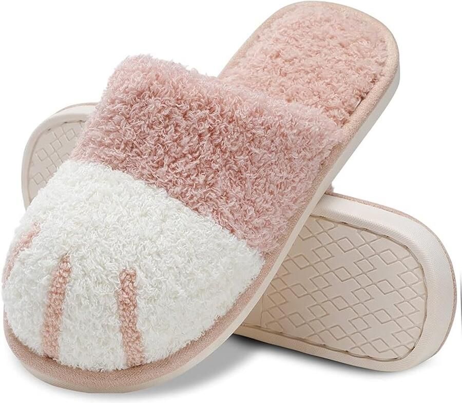 Slippers Schattige dierenvormige slippers voor dames Zachte pluizige kattenpoot-slippers met comfortabel herinneringsschuim Binnen- en buitenslippers Creatieve cadeaus voor dames Roze