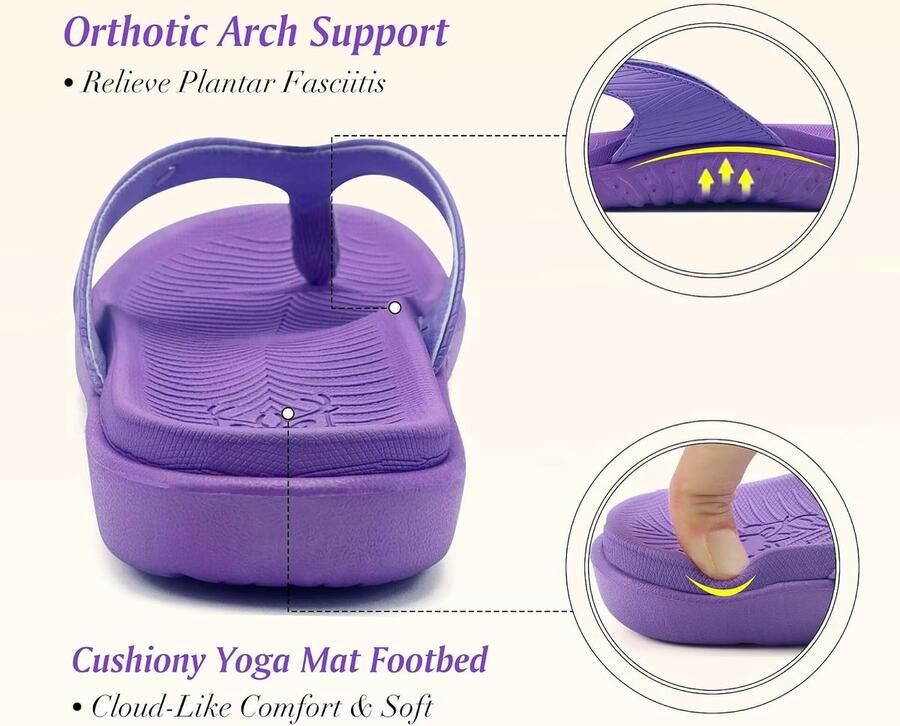 Slippers dames 38 EU paarse orthopedische sandalen lichte yoga mat comfortabele ondersteuning voor arch ShopVlot