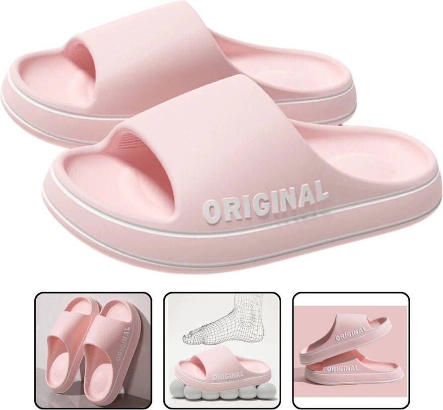 Slippers s-Badslippers Brief Slippers Strand Slides Effen Kleur Dikke Zool Indoor Badkamer Anti-Slip Schoenen Zomer Paar Sandalen Maat : 38-39 Lichtroze