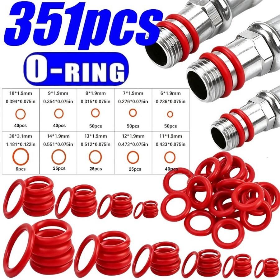 Rode O-ring pakkingset van 351 stuks met buitendiameters van 6 tot 30 mm geschikt voor autoreparaties kraan- en pijpafdichtingsreparaties evenals lucht- of gasafdichtende verbindingen. Oliebestendig en hittebestendig - Foto 3