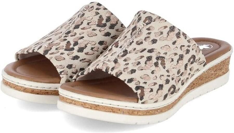 Slippers Dames Beige Mules Dierenprint Schokabsorberende Zool Comfortabele Breedte Flexibel en Robuust