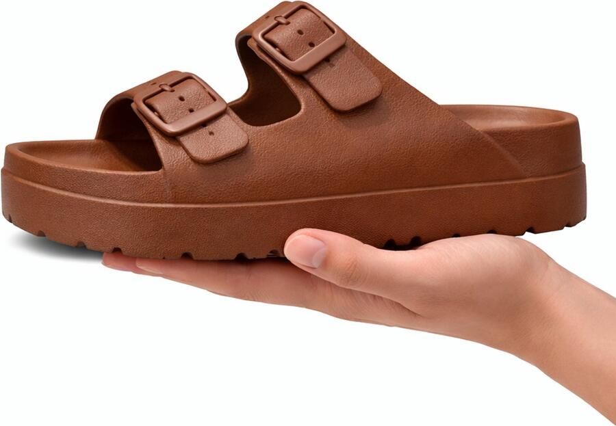 Slippers Dames Ergonomische Sandalen met Voetboogsteun Comfort Slippers met Gesp Lichtgewicht EVA Bruin