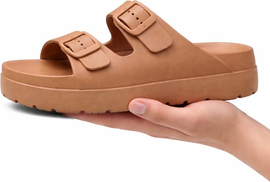 Slippers Dames Ergonomische Sandalen met Voetboogsteun Comfort Slippers met Gesp Lichtgewicht EVA Camel