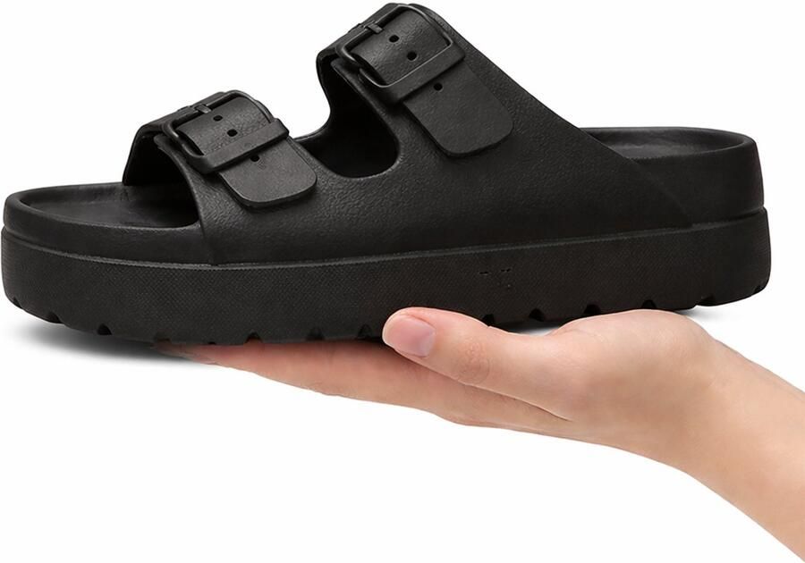 Slippers Dames Ergonomische Sandalen met Voetboogsteun Comfort Slippers met Gesp Lichtgewicht EVA Zwart