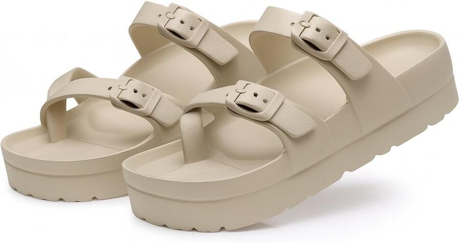 Dames Slippers EVA Sandalen met Gespen Teenslipper Comfort en Lichtgewicht Zomer Slippers Khaki