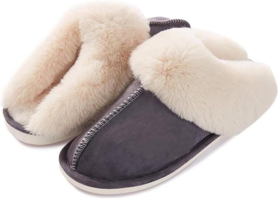 Slippers Dames Warm Winter Slippers Nepbont Zacht Plat Pluche Pantoffels Antislip Outdoor Indoor met super kwaliteit