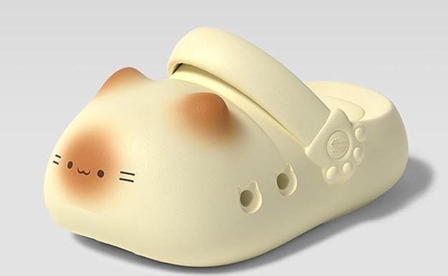 Slippers Damesslippers 3D kattenprint Plateauzool Gesloten teenmodel Antislip zomerslippers Voetboogondersteuning Loungeslippers geschikt voor dagelijkse uitstapjes of thuis geel