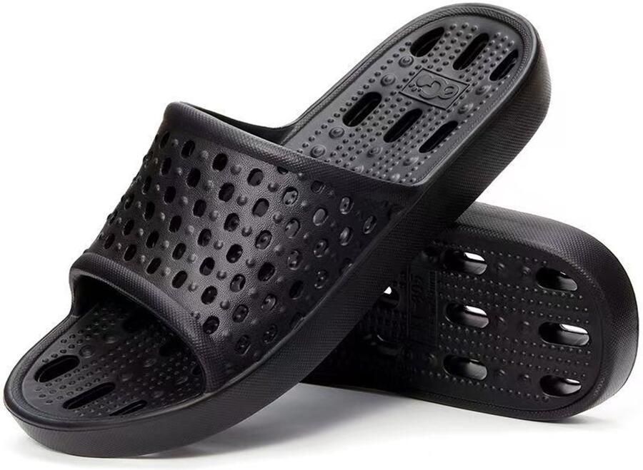 Slippers Doucheschoenen Antislip- Sneldrogende Doucheslippers- Lichtgewicht Badsandalen met Afvoergaatjes voor Studentenkamers- Strand- Badkamer- Sportschool -40 41 Zwart