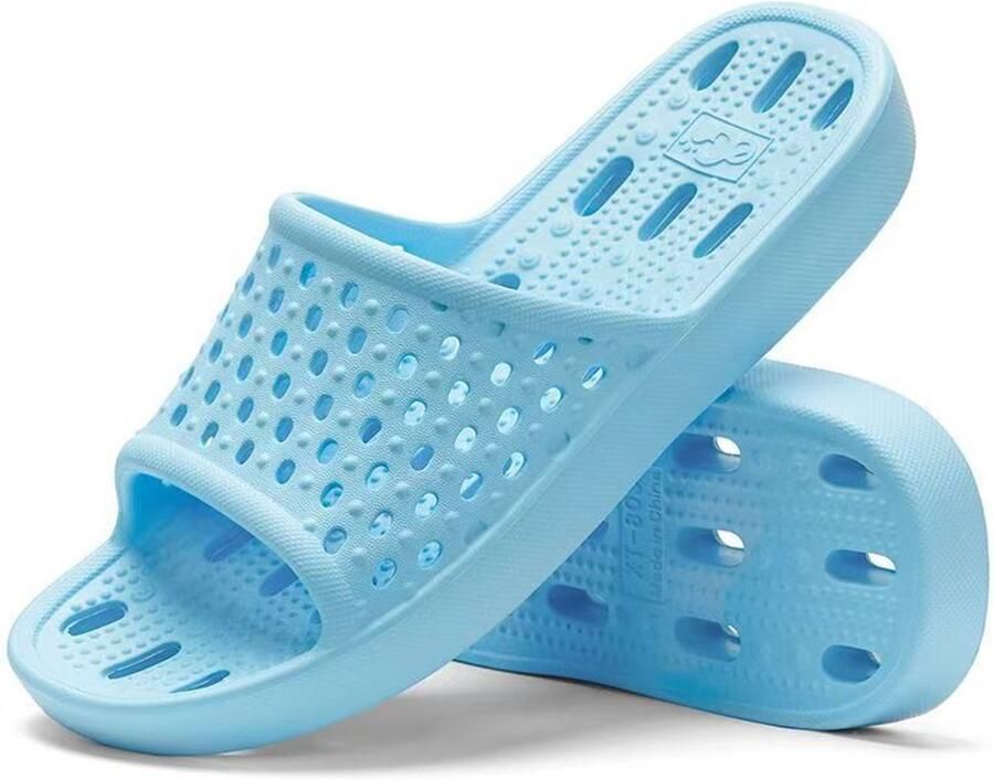 Slippers Doucheschoenen Antislip- Sneldrogende Doucheslippers- Lichtgewicht Badsandalen met Afvoergaatjes voor Studentenkamers- Strand- Badkamer- Sportschool 38 39 Blauw